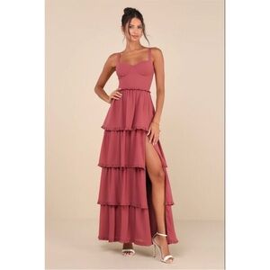 Lulus Women Sophisticated occasion Rusty Rose Lace-up Maxi Dress size XS (NWT)